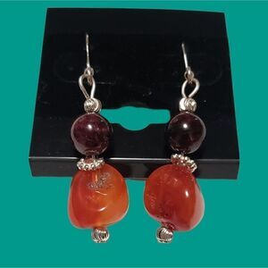 Earrings Handmade with Garnet and Carnelian on Silver Plated findings